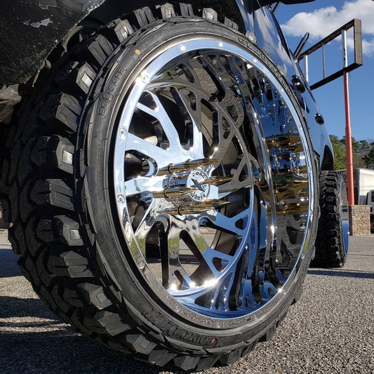 XF-8 26x14 6x139.7 (6x5.5) ET-76 Chrome With 37x13.50R26 Road One M/T or Similar