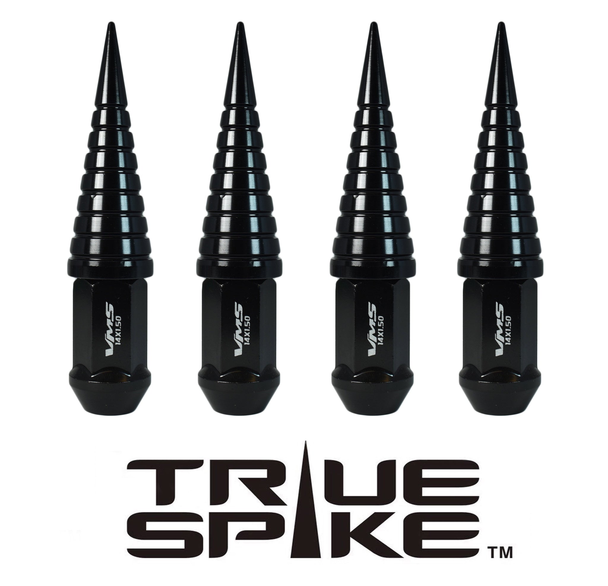 TRUE SPIKE Lug Nut Cap Aluminum -Spike W/Lines 25mm Width 73mm Height Tip (4pc Set) LGC026
