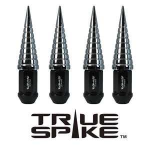 TRUE SPIKE Lug Nut Cap Aluminum -Spike W/Lines 25mm Width 73mm Height Tip (4pc Set) LGC026