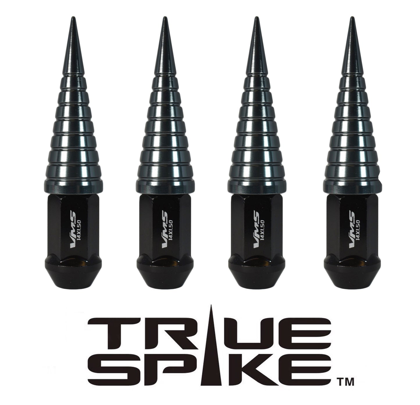 TRUE SPIKE Lug Nut Cap Aluminum -Spike W/Lines 25mm Width 73mm Height Tip (4pc Set) LGC026