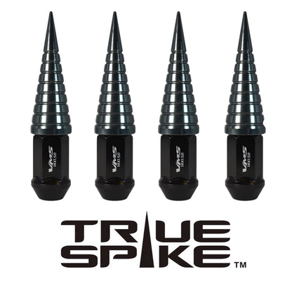 TRUE SPIKE Lug Nut Cap Aluminum -Spike W/Lines 25mm Width 73mm Height Tip (4pc Set) LGC026