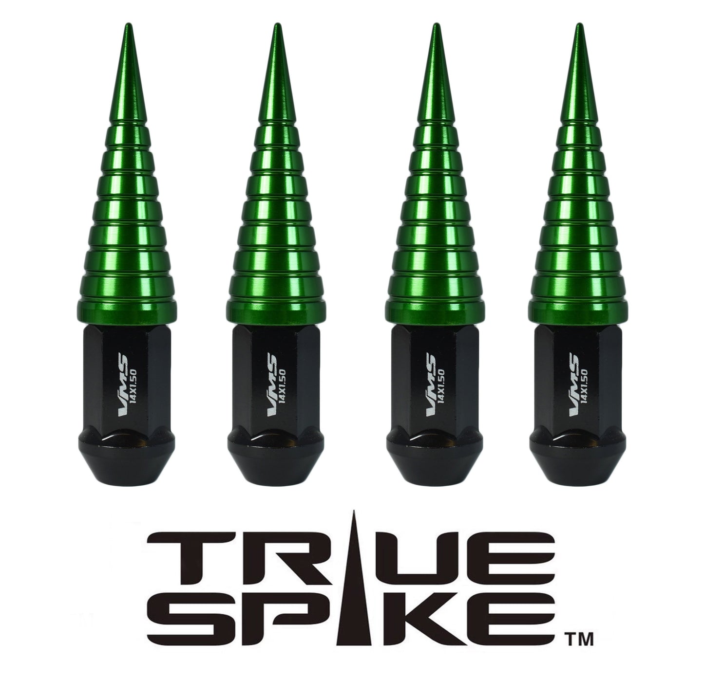 TRUE SPIKE Lug Nut Cap Aluminum -Spike W/Lines 25mm Width 73mm Height Tip (4pc Set) LGC026