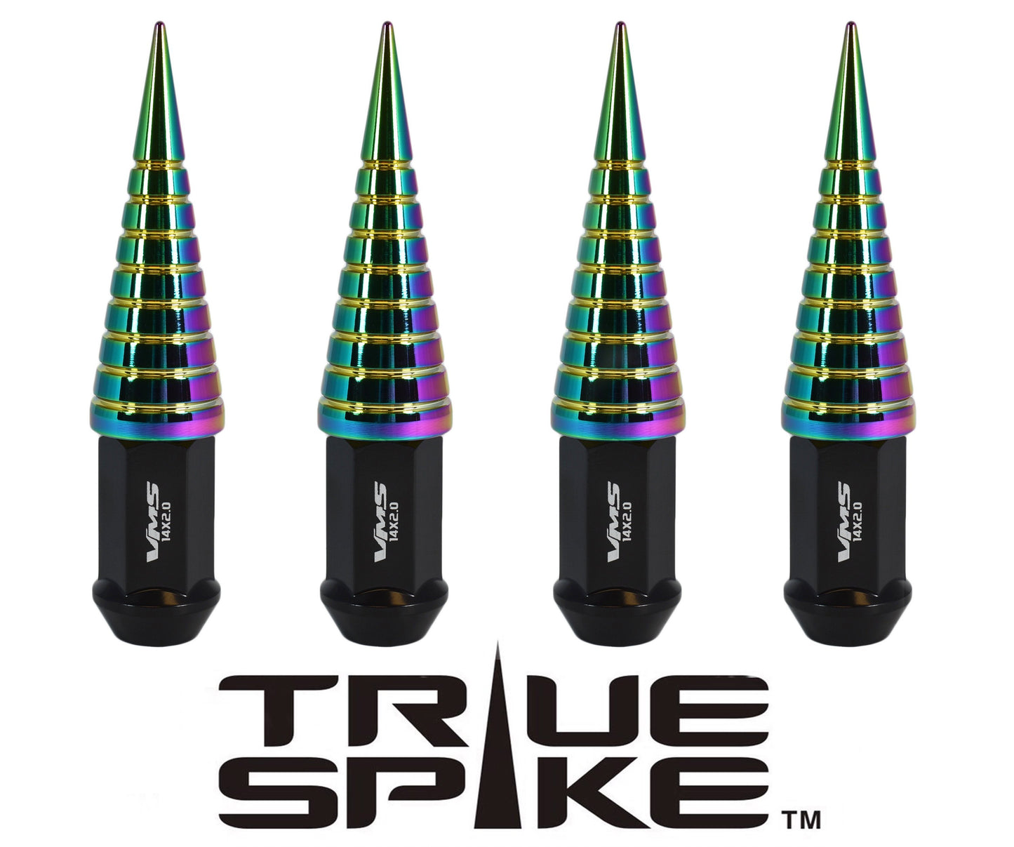 TRUE SPIKE Lug Nut Cap Aluminum -Spike W/Lines 25mm Width 73mm Height Tip (4pc Set) LGC026