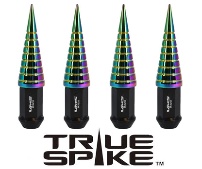 TRUE SPIKE Lug Nut Cap Aluminum -Spike W/Lines 25mm Width 73mm Height Tip (4pc Set) LGC026