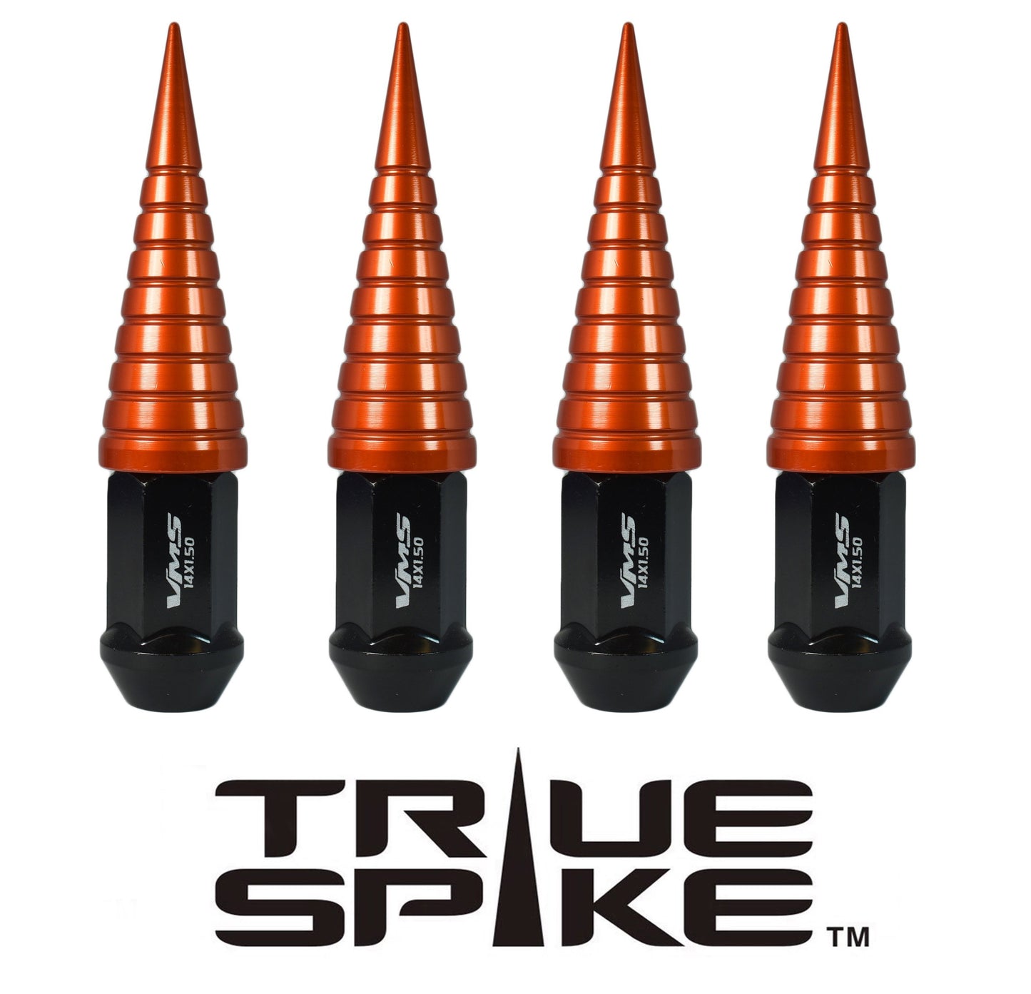 TRUE SPIKE Lug Nut Cap Aluminum -Spike W/Lines 25mm Width 73mm Height Tip (4pc Set) LGC026
