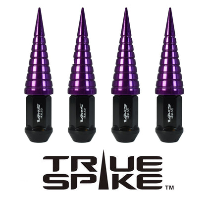 TRUE SPIKE Lug Nut Cap Aluminum -Spike W/Lines 25mm Width 73mm Height Tip (4pc Set) LGC026