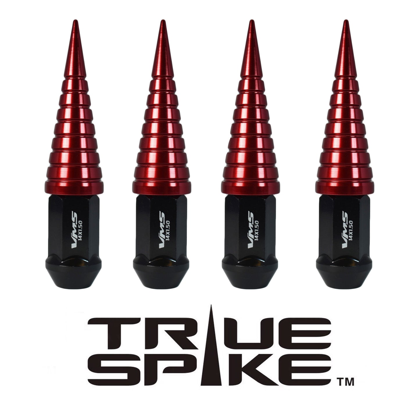TRUE SPIKE Lug Nut Cap Aluminum -Spike W/Lines 25mm Width 73mm Height Tip (4pc Set) LGC026