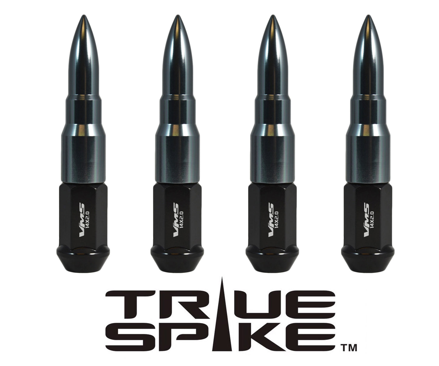 TRUE SPIKE Lug Nut Cap Aluminum -73mm Length 20mm Width Bullet (4pc Set) LGC031