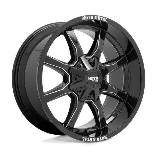 MOTO METAL MO970 17X9 12 6X120/6X139.7 GLOSS BLACK WITH MILLED SPOKE & MOTO METAL ON LIP