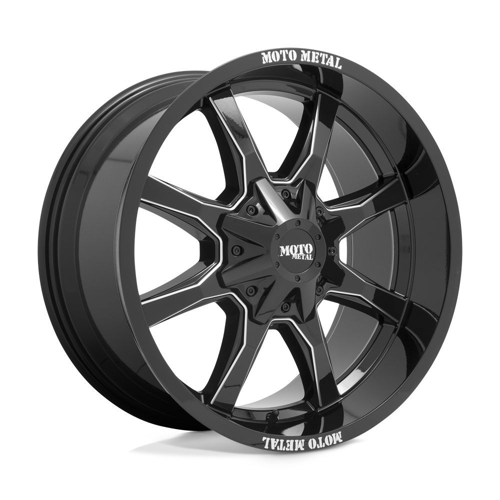 MOTO METAL MO970 17X9 12 5X127/5X139.7 GLOSS BLACK WITH MILLED SPOKE & MOTO METAL ON LIP