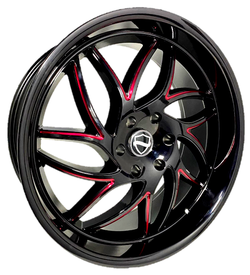 ELEGANCE MAGIC 20x8.5 35 5x115 Gloss Black Candy Red Milled, Gloss Black Lip