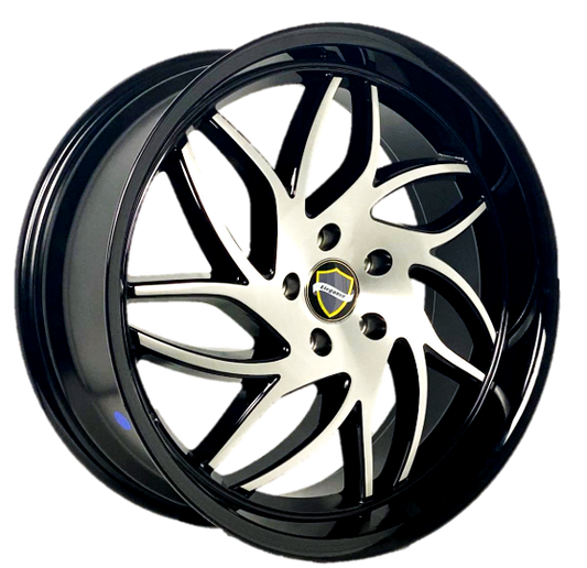 ELEGANCE MAGIC 20x8.5 35 5x114.3 Brush Face Silver, Gloss Black Lip