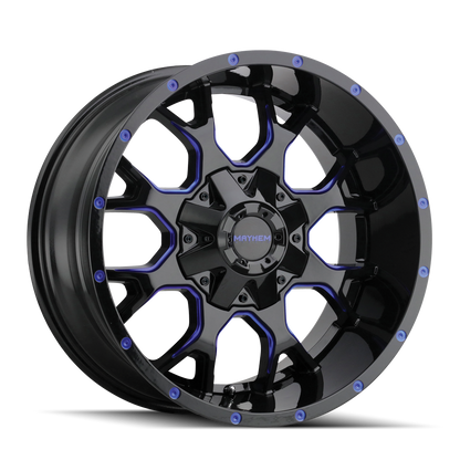 MAYHEM WARRIOR 8015 18X9 18 8x165.1/8x170 BLACK W/PRISM BLUE