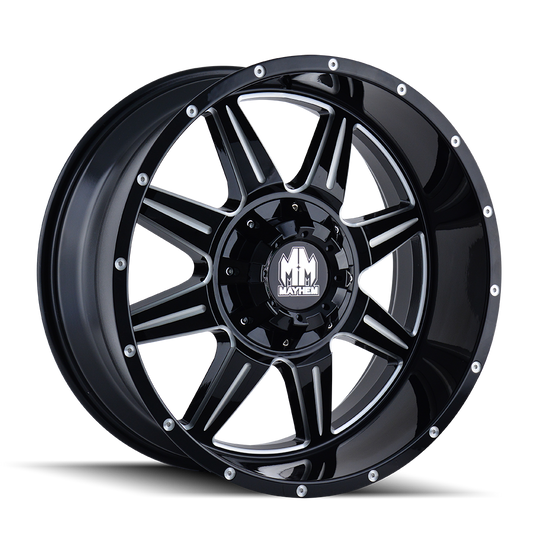 MAYHEM MONSTIR 8100 18X9 -12 5x150/5x139.7 BLACK W/MILLED SPOKES