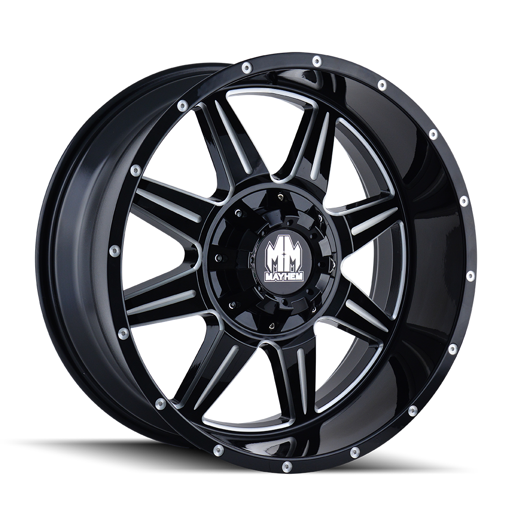 MAYHEM MONSTIR 8100 20X9 18 6x120/6x139.7 BLACK W/MILLED SPOKES