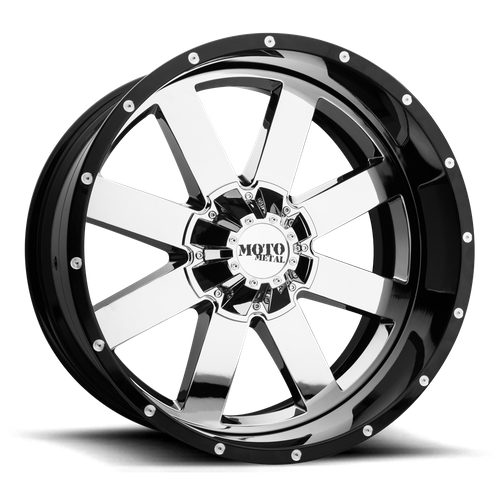 Moto Metal MO200 20X12 -44 8X165.1/8X6.5 Chrome Center Gloss Black Milled Lip