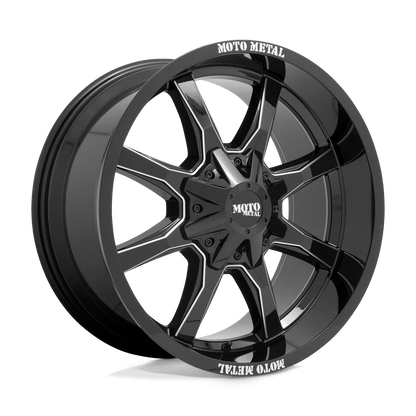 Moto Metal MO970 17X8 0 5X127/5X139.7 GLOSS BLACK WITH MILLED SPOKE & MOTO METAL ON LIP