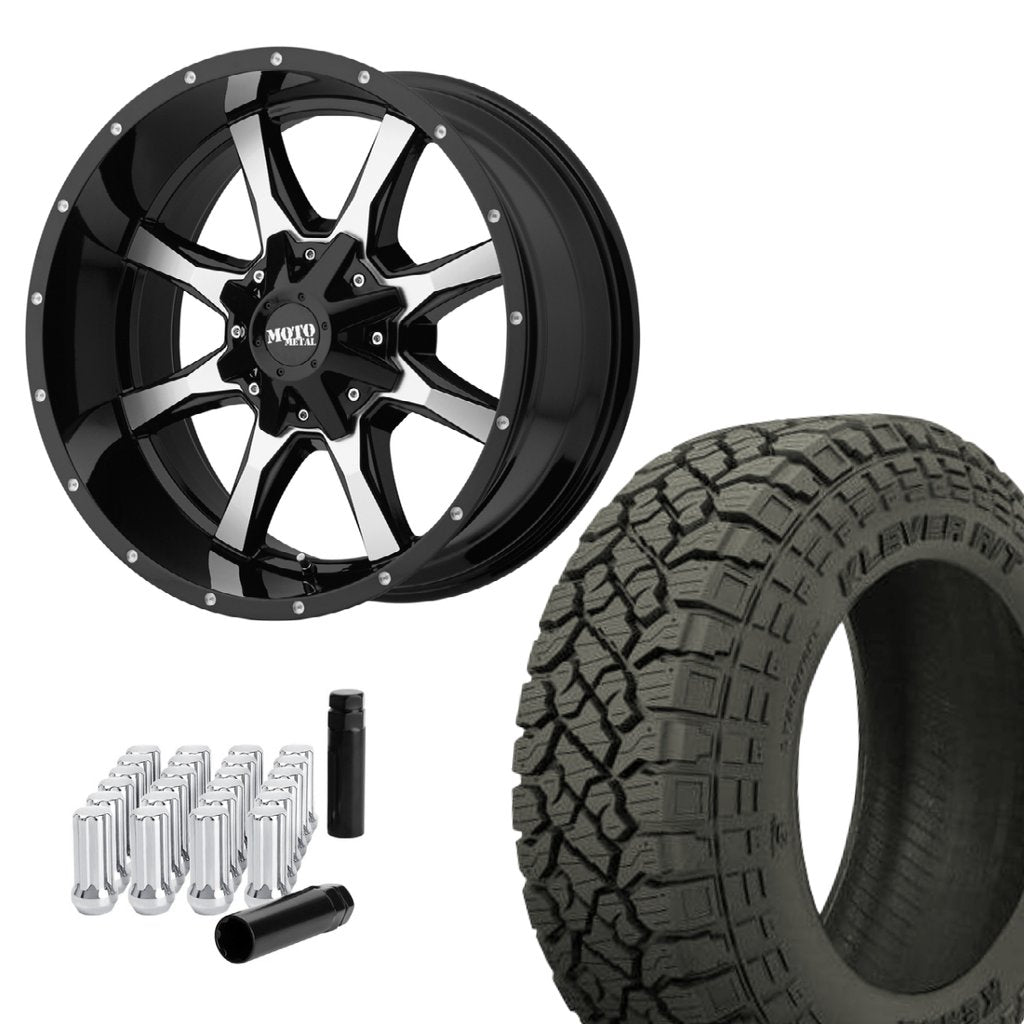 SET OF 4 MO970 20x10 6x139.7 -24 GLOSS BLACK | Kenda KR601 | GMC SIERRA 1500 LEVELED