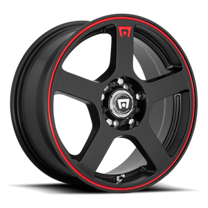 Motegi MR116 FS5 18X8 35 5X112/5X114.3/5X112/4.5 Matte Black Red Racing Stripe