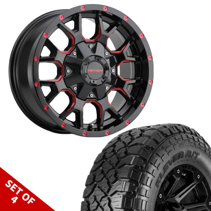 SET OF 4 | MAYHEM 8015 WARRIOR 20-INCH 8x165.1 BLACK RED | KENDA KLEVER TIRE | PACKAGE FOR CHEVROLET SILVERADO 2500