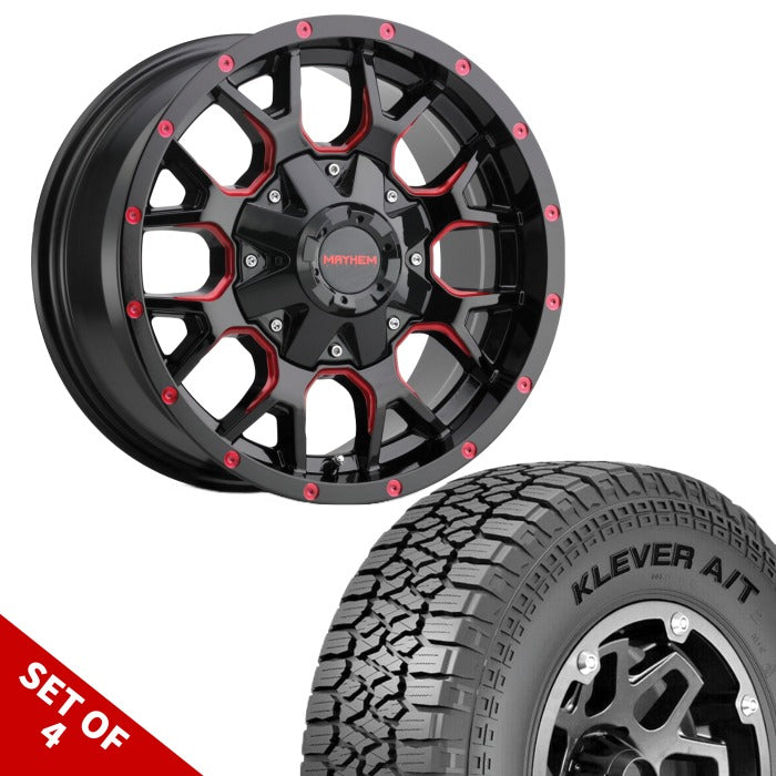 SET OF 4 | MAYHEM 8015 WARRIOR 20-INCH 8x170 BLACK RED | KENDA KLEVER TIRE | PACKAGE FOR FORD F250