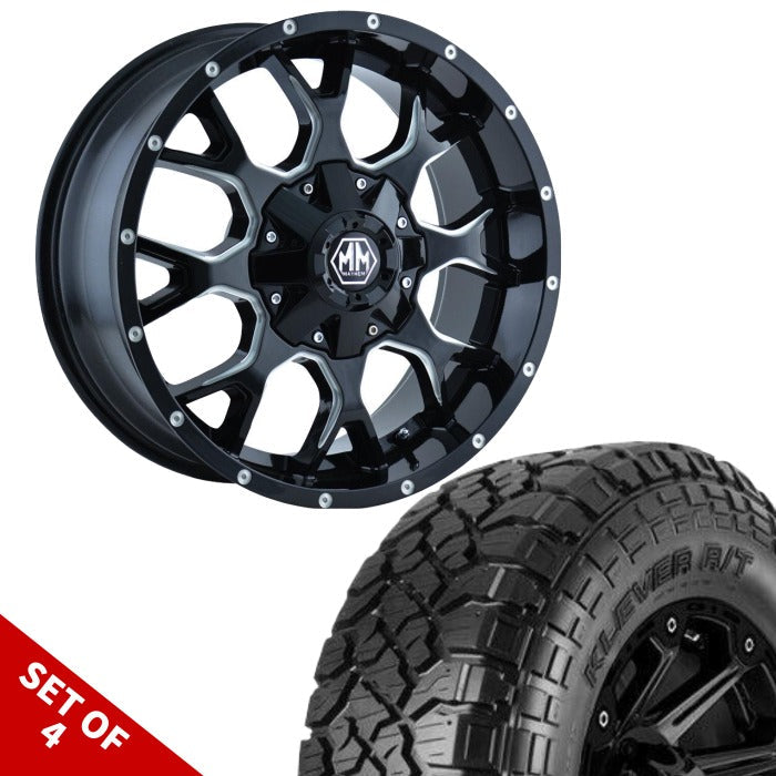 SET OF 4 | MAYHEM 8015 WARRIOR 20-INCH 6x135 BLACK MILLED | KENDA KLEVER TIRE | PACKAGE FOR FORD F150