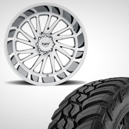 TUFF AT T2A 26x14 -72 8x165.1(8x6.5) Chrome With 35x13.50R26 AMP Terrain Attack M/T Bundle