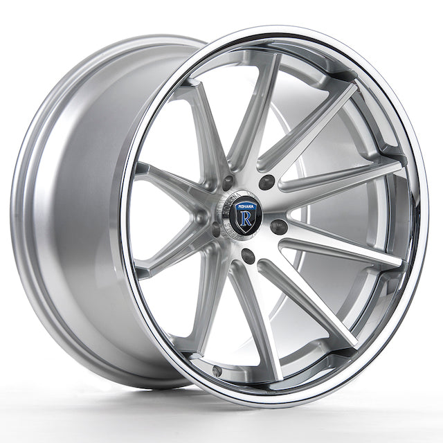 Rohana RC10 Wheel, 22X10.5, 5-115, +13, Machine Silver/Chrome Lip - RC10221055115MS13
