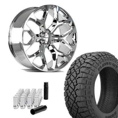 Strada Replica SnowFlakes 24x10 +31 6x139.7 | 35x12.50R24 Kenda KR601 RT CHEVY LIFTED