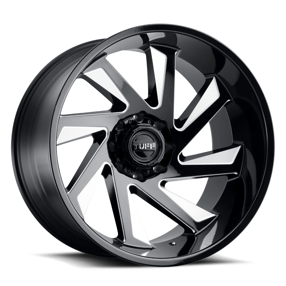 Tuff T1B 22X12 -45 6X139.7/6X5.5 GLOSS BLACK W/ MILLED SPOKES