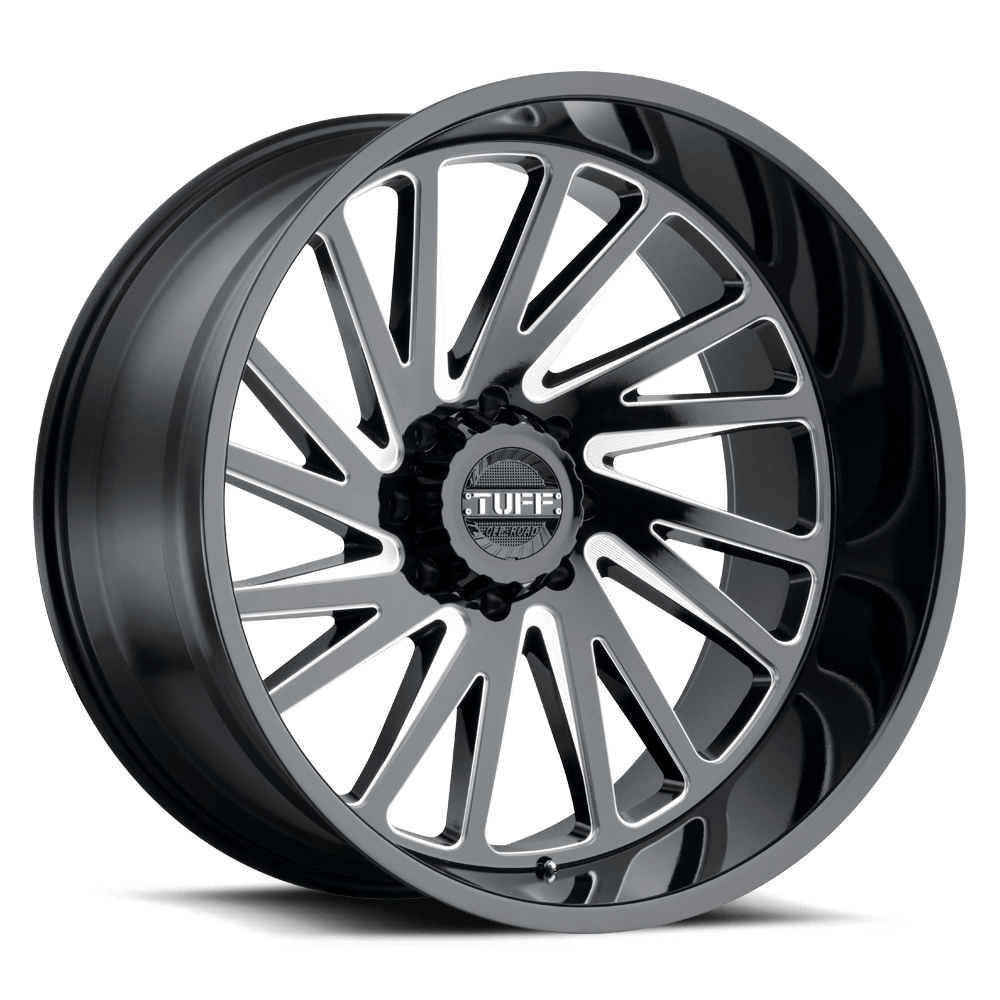 Tuff T2A 20x12 -45 6x135/6X5.3 GLOSS BLACK W/ MILLED SPOKES