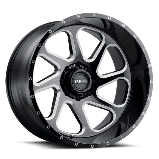 TUFF T2B 26X14 -72 8X165.1 GLOSS BLACK W/ MILLED SPOKES C-BORE 125.1