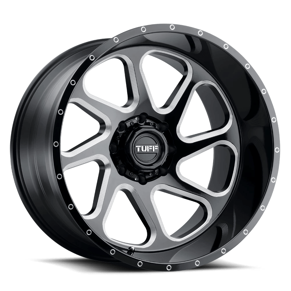 Tuff T2B 22X12 -45 8X180/8X7.1 GLOSS BLACK W/ MILLED SPOKES