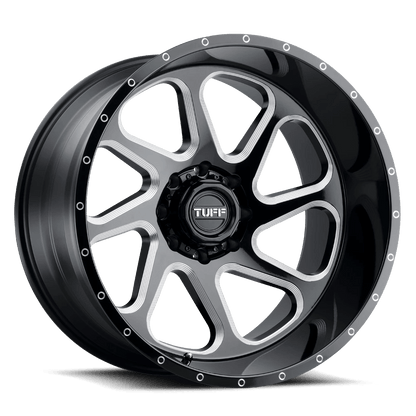 Tuff T2B 22X12 -45 8X180/8X7.1 GLOSS BLACK W/ MILLED SPOKES