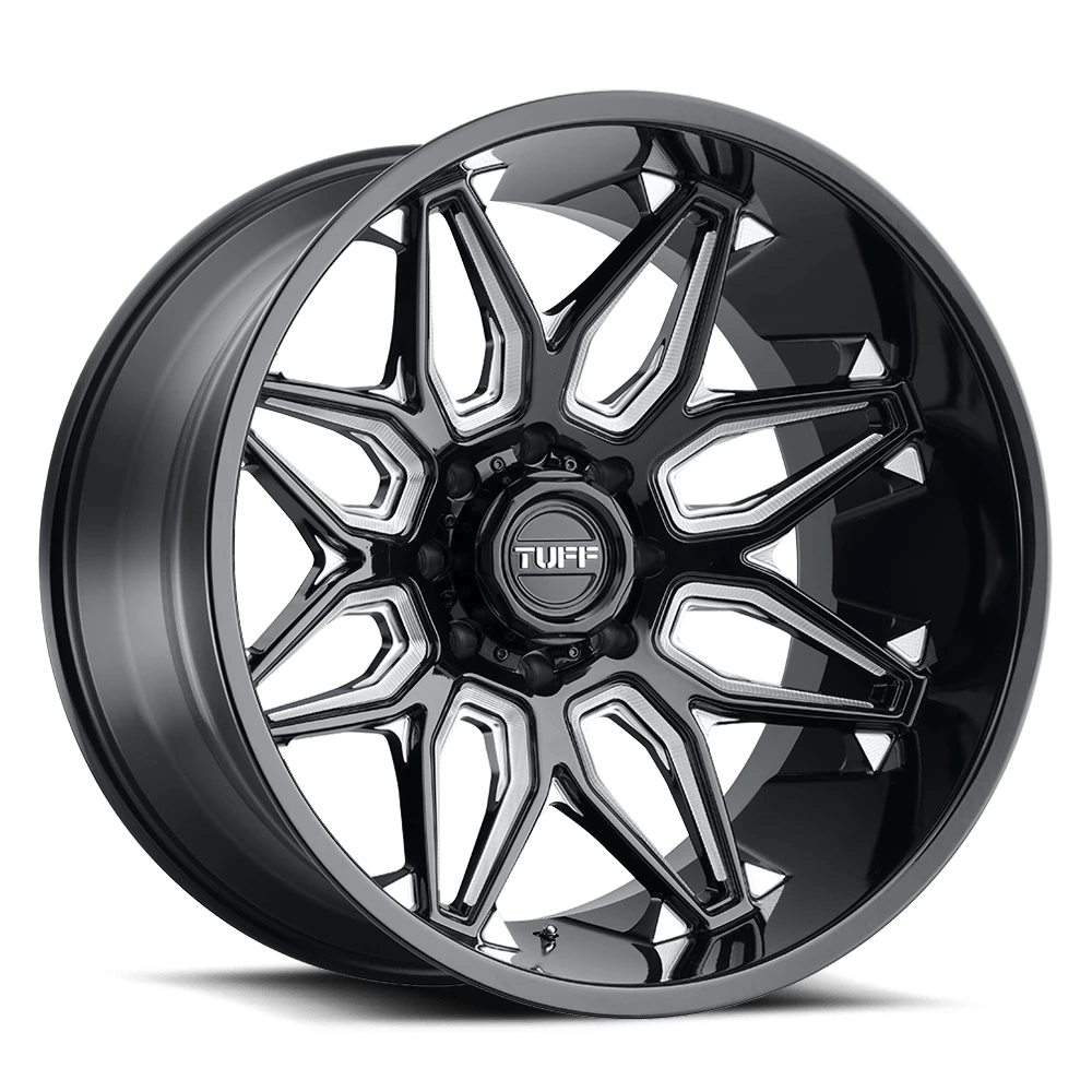 Tuff T3B 22X12 -45 8X180/8X7.1 GLOSS BLACK W/ MILLED SPOKES