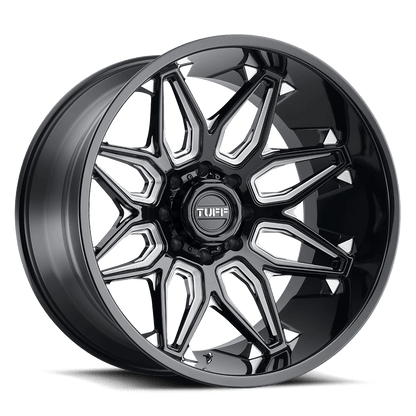 Tuff T3B 22X12 -45 8X180/8X7.1 GLOSS BLACK W/ MILLED SPOKES