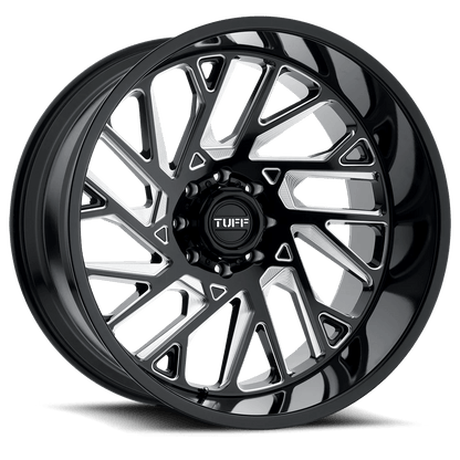 Tuff T4B 20X12 -45 8X165.1/8X6.5 GLOSS BLACK W/ MILLED SPOKES
