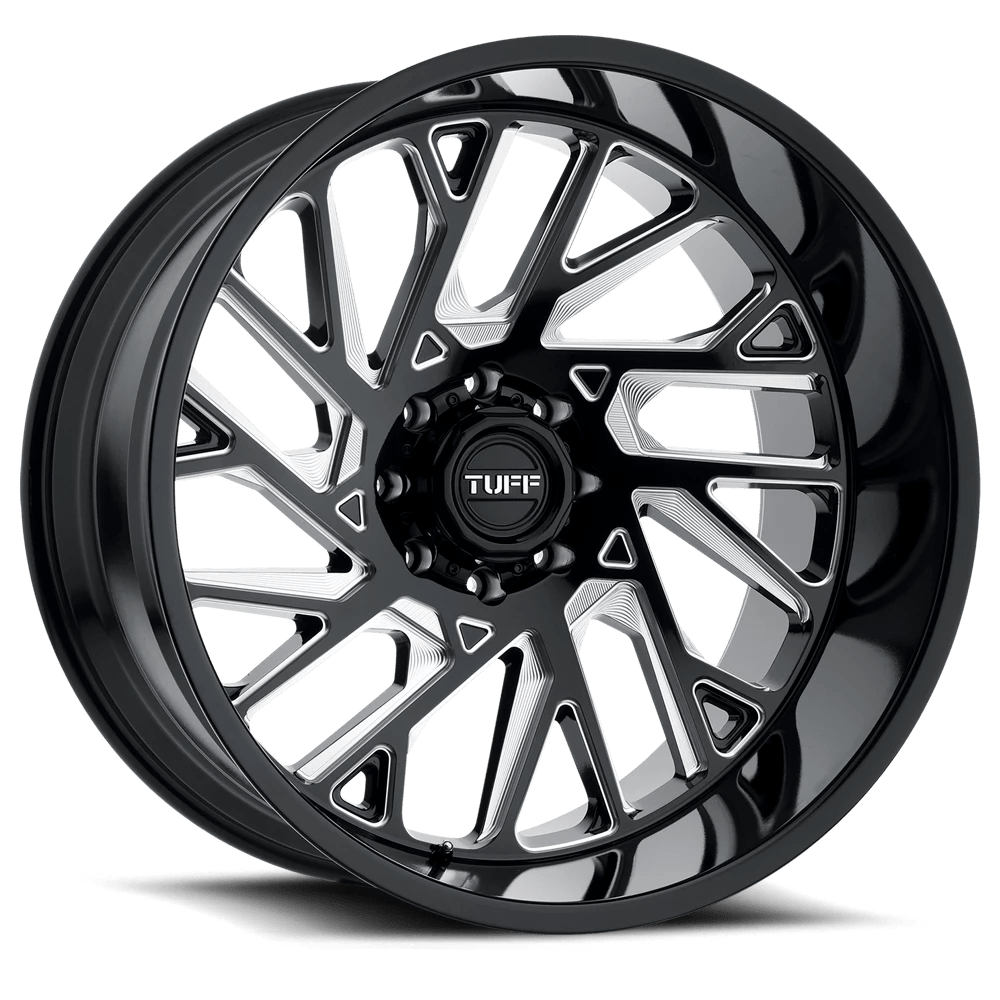 Tuff T4B 20X12 -45 6X139.7 GLOSS BLACK W/ MILLED SPOKES