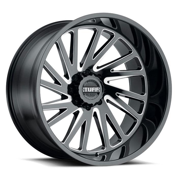 Tuff T2A 20x12 -45 5x127/5x5.0 GLOSS BLACK W/ MILLED SPOKES