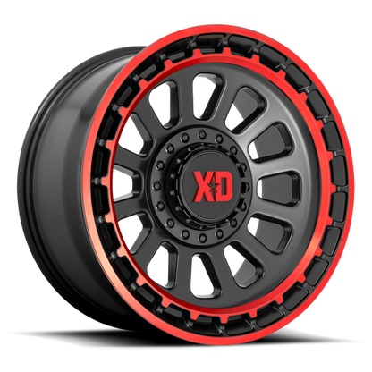 XD XD856 OMEGA 20X10 -18 5X127/5X139.7/5X5.0/5.5 Satin Black Machined Lip With Red Tint