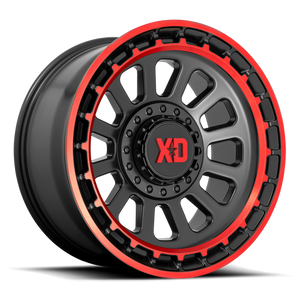 XD XD856 OMEGA 17X9 0 5X127/5X139.7/5X5.0/5.5 Satin Black Machined Lip With Red Tint