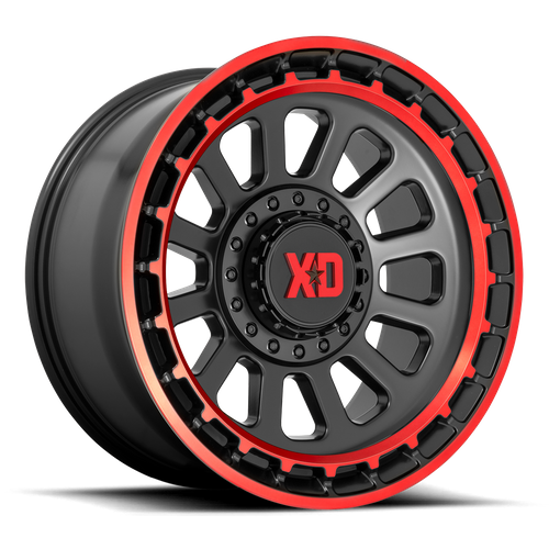 XD XD856 OMEGA 17X9 -12 5X127/5X139.7/5X5.0/5.5 Satin Black Machined Lip With Red Tint