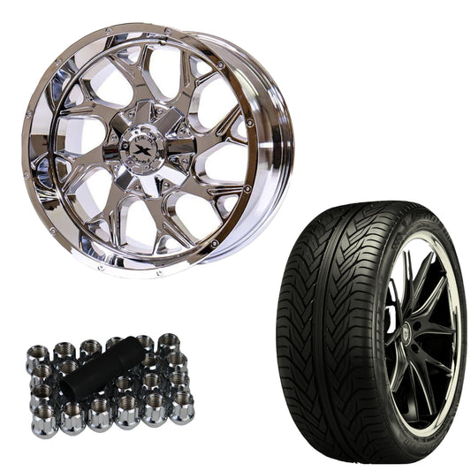 Xtreme Force Raptor 22x12 -51 6x139.7 Chrome and 305/40R22 Lexani LX-Thirty Tire (FOR LIFTED 3.5-4.5 INCH)