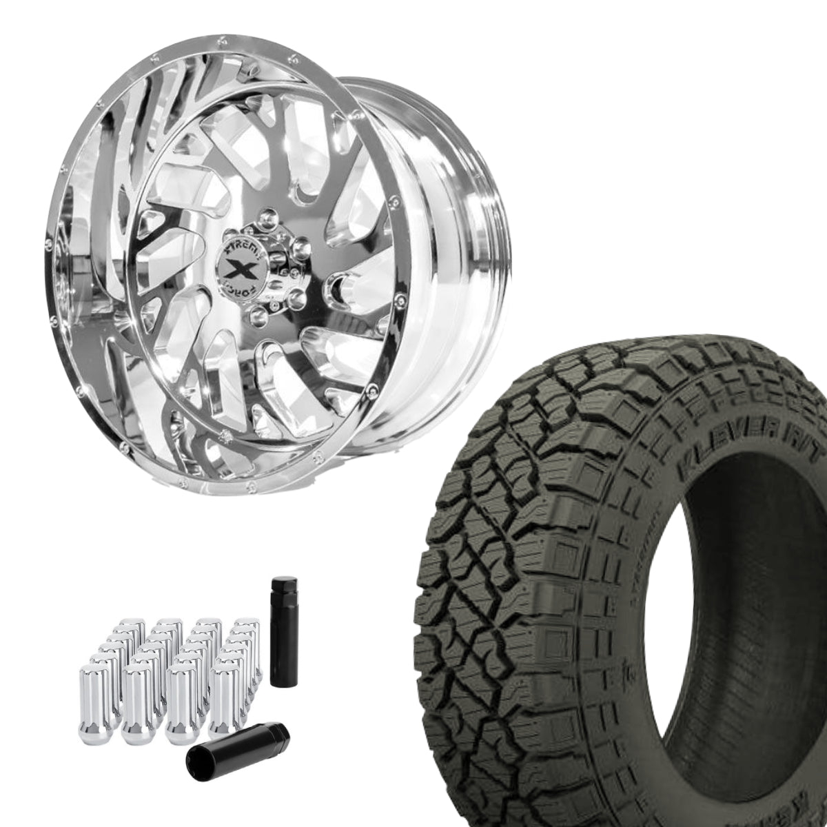 Xtreme Force XF-8 22x12 -44 6x135 Chrome & 35x12.50R22 Kenda Klever RT KR601 FORD LIFTED
