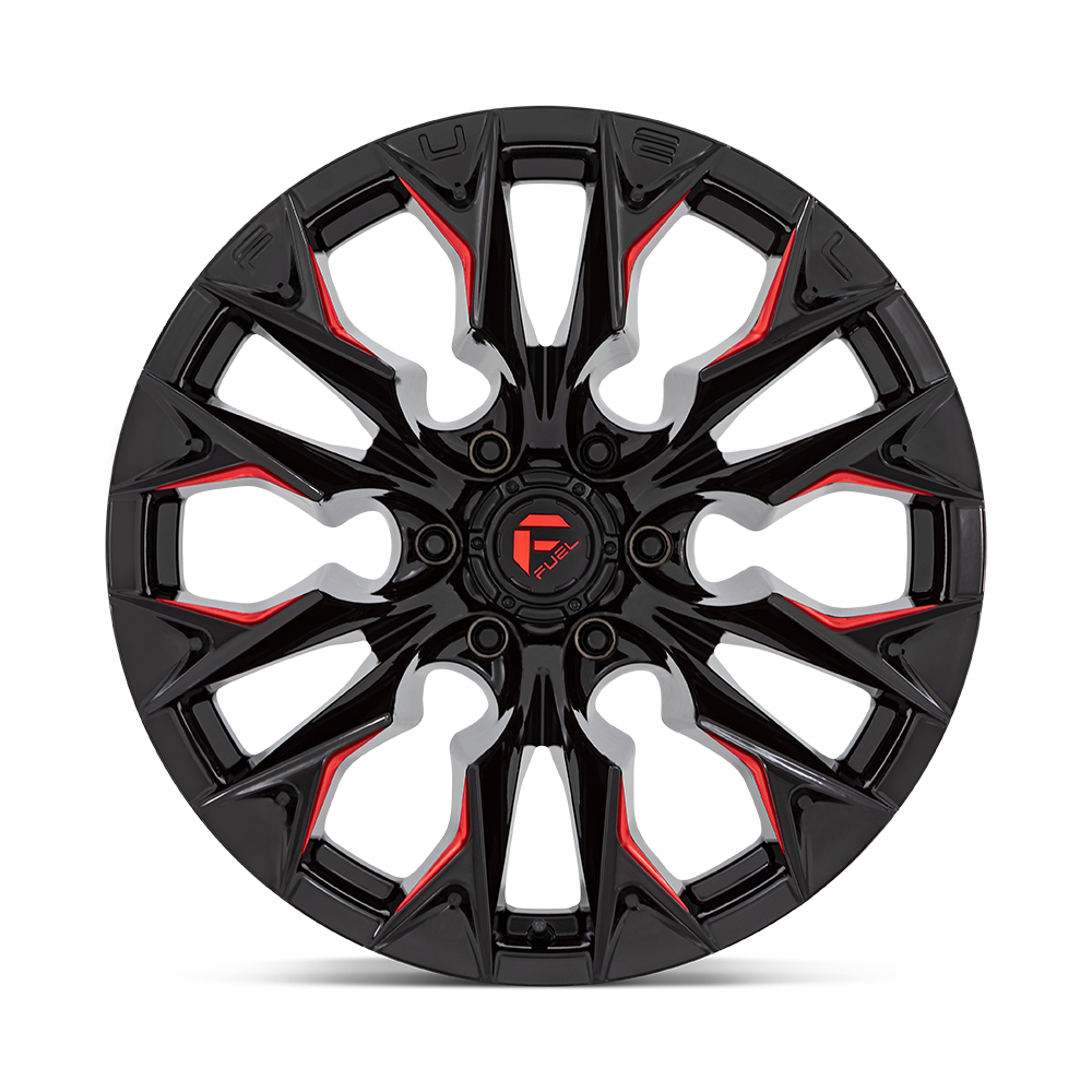 Fuel 1PC D823 FLAME 20X10 -18 5X139.7 GLOSS BLACK MILLED WITH CANDY RED
