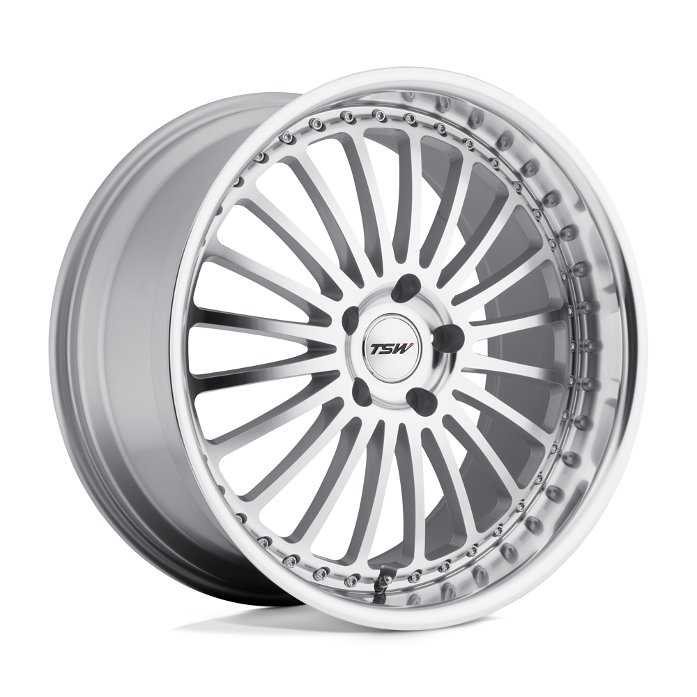 TSW SILVERSTONE 18X8 40 5X108/5X4.25 SILVER W/ MIRROR CUT FACE & LIP