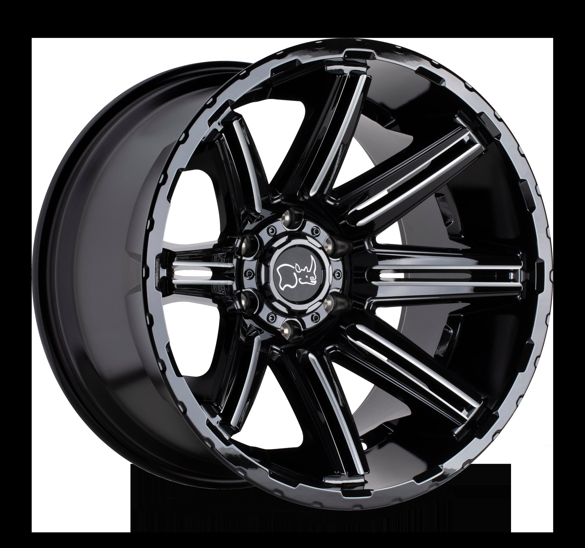 Black Rhino RAMPAGE 20X12 -44 6X135/6X5.3 GLOSS BLACK W/ MIRROR CUT FACE & TRANSLUCENT CLEAR