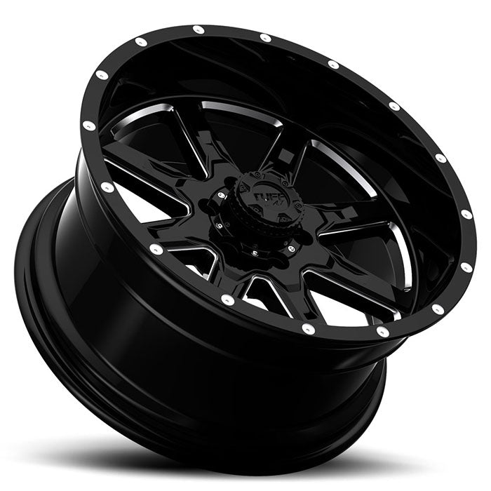 Tuff T15 18X10 -24 6X139.7/6X5.5 GLOSS BLACK W/ MILLED SPOKES
