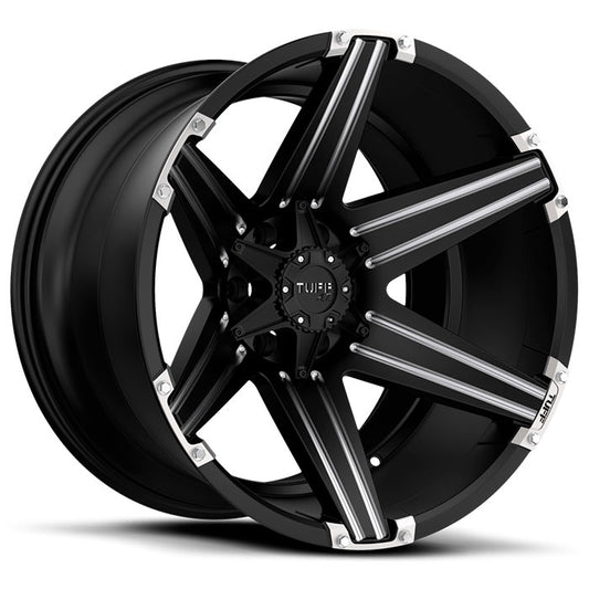 Tuff T12 17X9 0 6X139.7/6X5.5 SATIN BLACK W/ MILLED SPOKES AND BRUSHED INSERTS