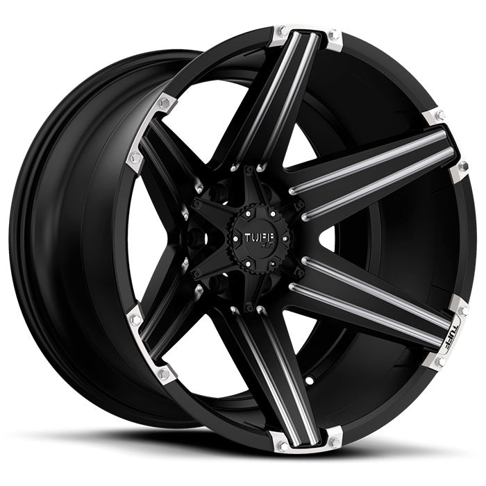 Tuff T12 26X12 -45 6X135/6X5.3 SATIN BLACK W/ MILLED SPOKES AND BRUSHED INSERTS